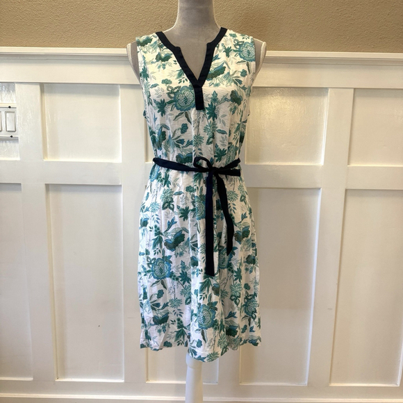 Tommy Bahama Flowers Cotton Dress Size:M Belted A Line Tank Dress Super Soft - Picture 3 of 11